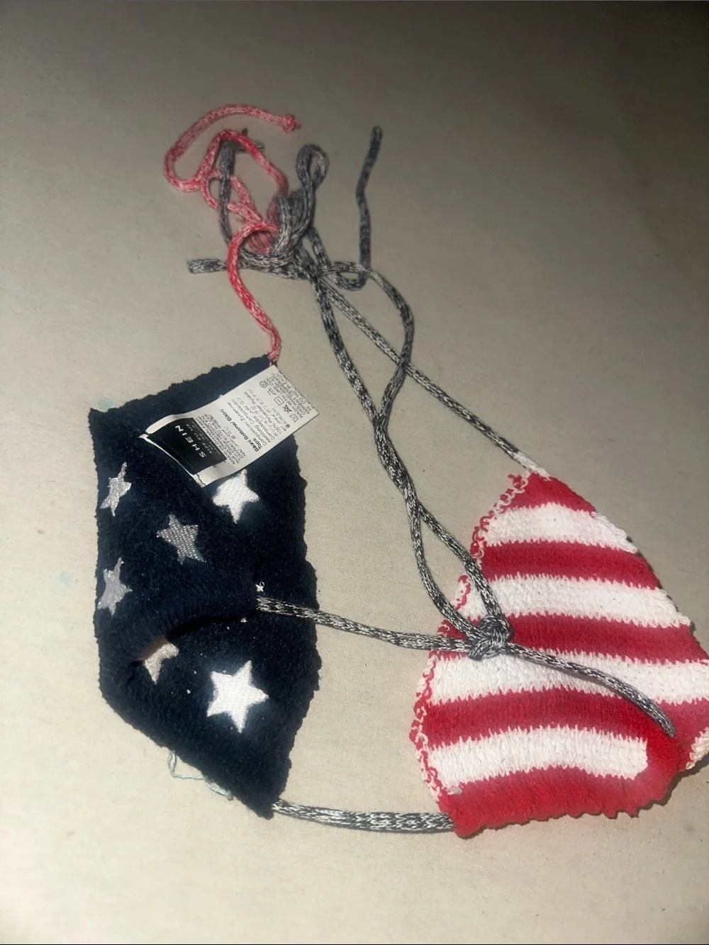Womens Size M SHEIN Stars & Stripes Knit Triangle Bikini Top - Red, White & Blue